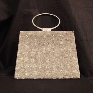 Silver Geometric Clutch with Sleek Metal Handle